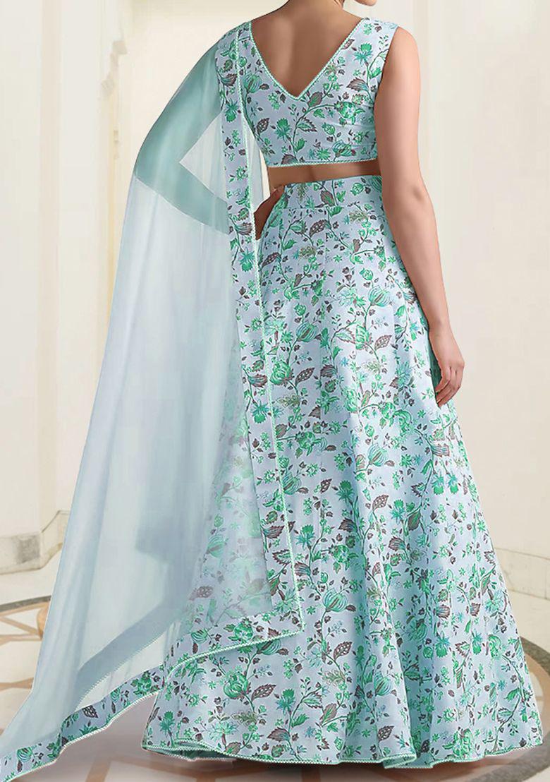 Blue Lehenga Set With Hand Embroidered Blouse And Dupatta
