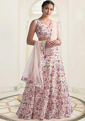 Blush Pink Lehenga Set With Hand Embroidered Blouse And Dupatta