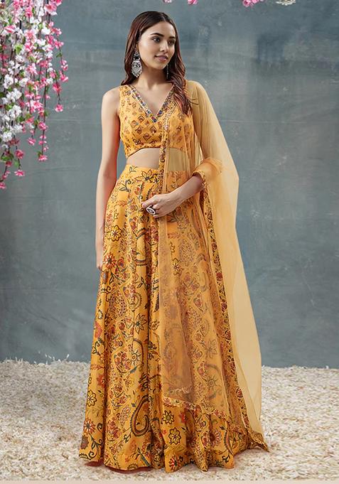 Yellow Lehenga Set With Hand Embroidered Blouse And Dupatta