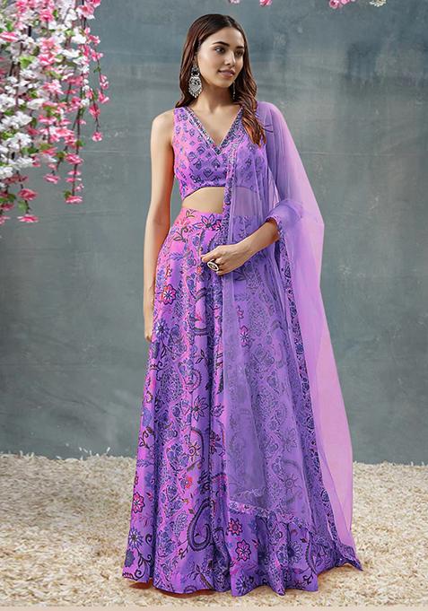 Pink Lehenga Set With Hand Embroidered Blouse And Dupatta