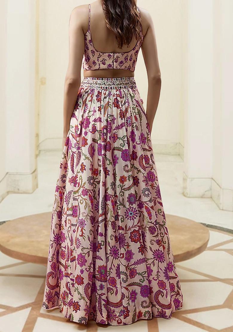 Pink Lehenga Set With Hand Embroidered Blouse And Dupatta