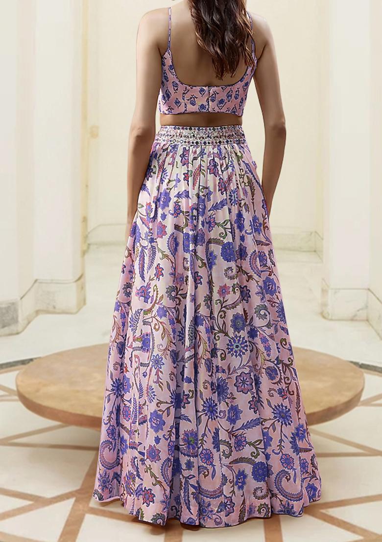 Blue Lehenga Set With Hand Embroidered Blouse And Dupatta