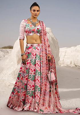 Red Lehenga Set With Hand Embroidered Blouse And Dupatta