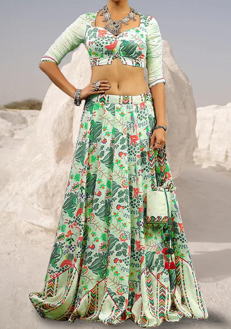 Green Lehenga Set With Hand Embroidered Blouse And Dupatta