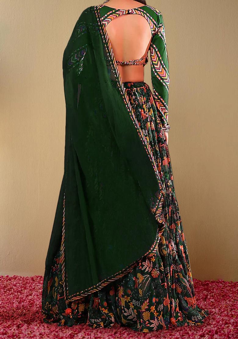 Green Lehenga Set With Hand Embroidered Blouse And Dupatta