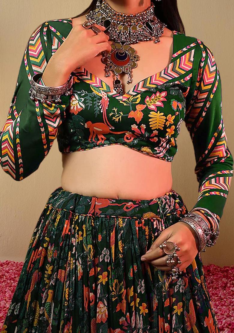 Green Lehenga Set With Hand Embroidered Blouse And Dupatta