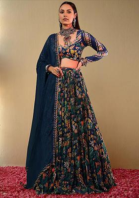 Blue Lehenga Set With Hand Embroidered Blouse And Dupatta
