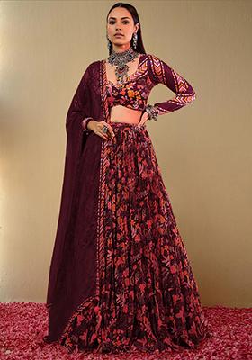 Red Lehenga Set With Hand Embroidered Blouse And Dupatta