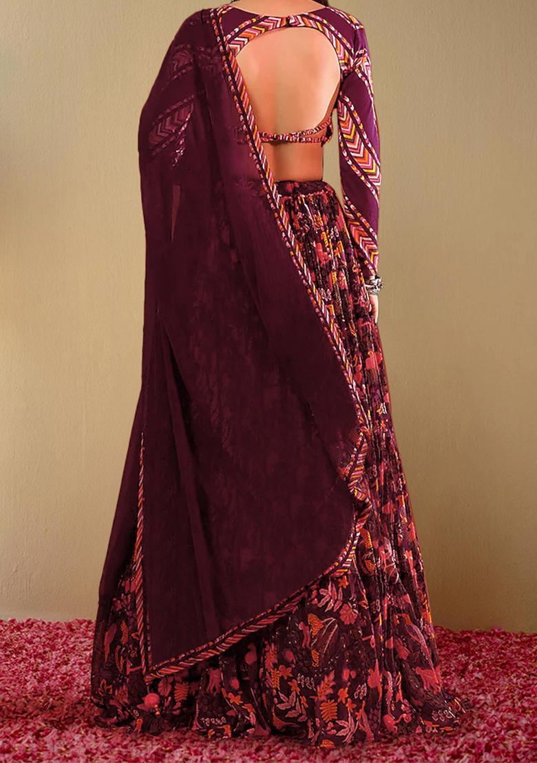 Red Lehenga Set With Hand Embroidered Blouse And Dupatta