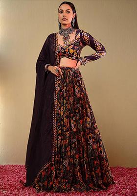 Brown Lehenga Set With Hand Embroidered Blouse And Dupatta