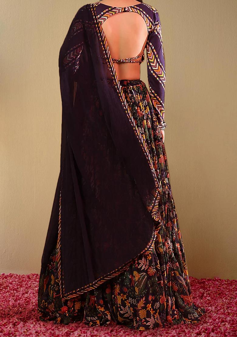 Brown Lehenga Set With Hand Embroidered Blouse And Dupatta