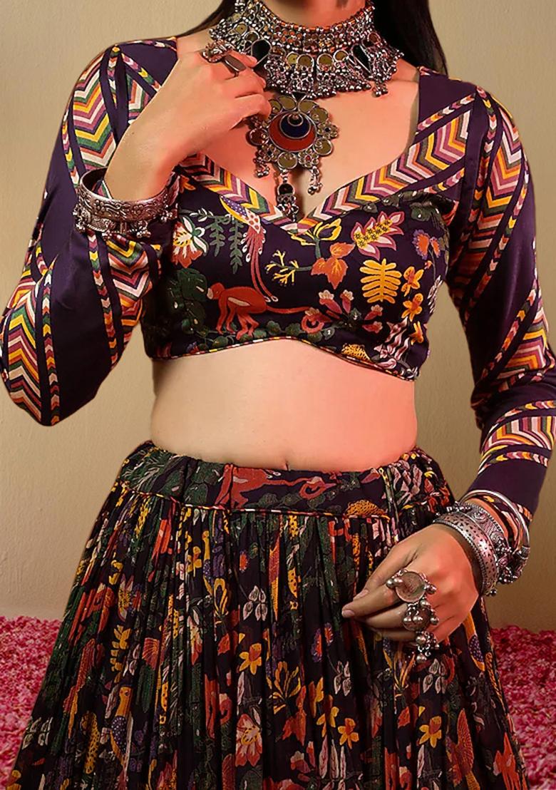 Brown Lehenga Set With Hand Embroidered Blouse And Dupatta