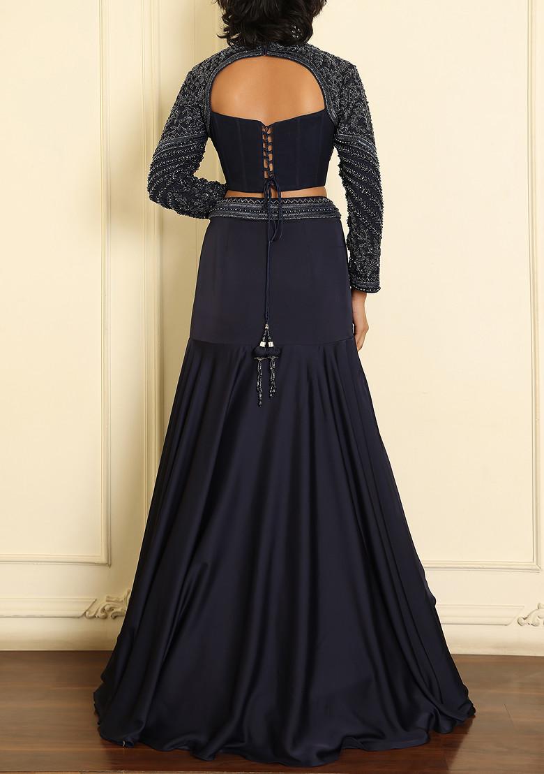 Blue Lehenga Set With Hand Embroidered Blouse And Dupatta