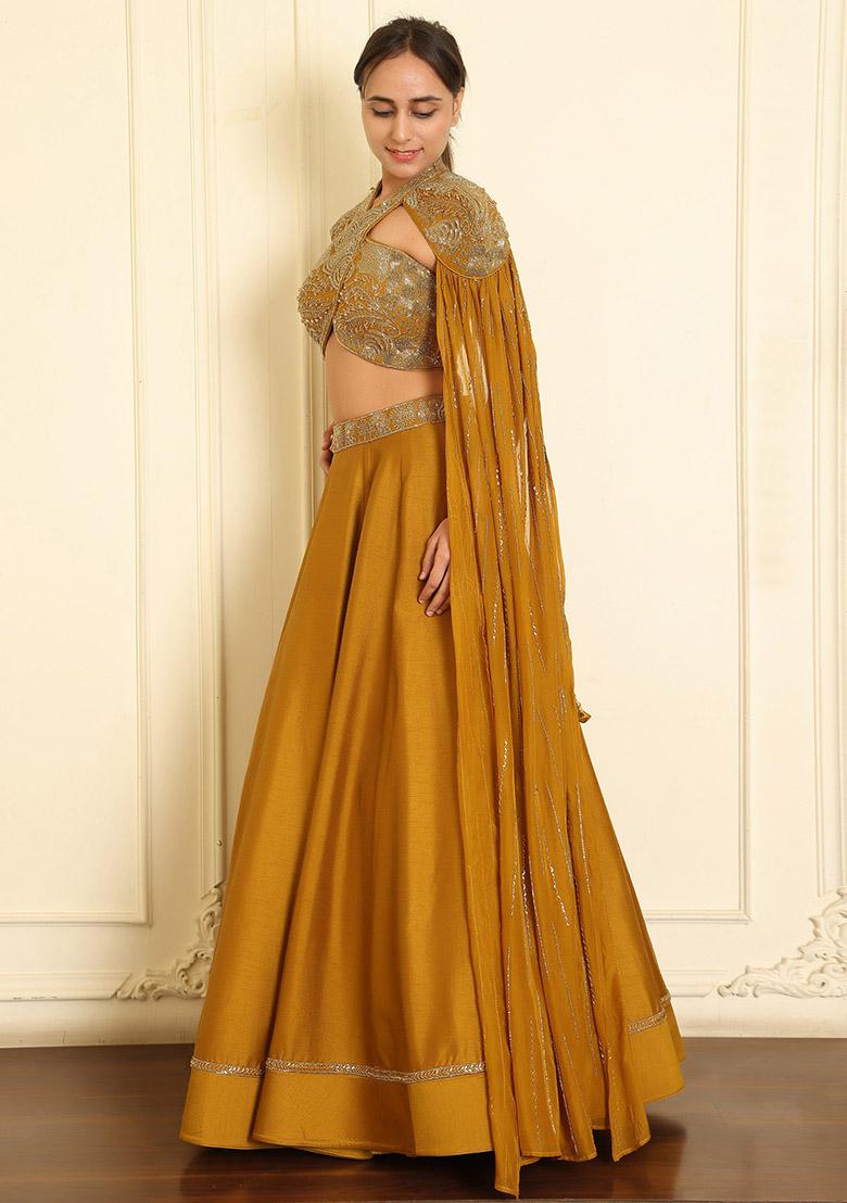 Gold Lehenga Set With Hand Embroidered Blouse And Dupatta