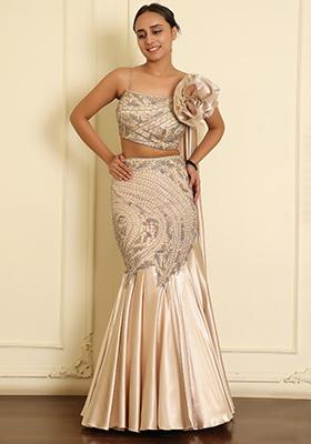 White Lehenga Set With Hand Embroidered Blouse And Dupatta