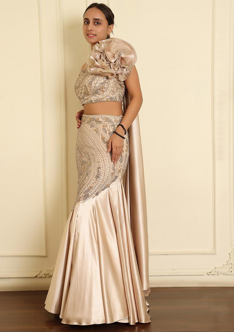 White Lehenga Set With Hand Embroidered Blouse And Dupatta