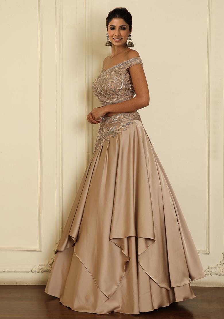 Beige Lehenga Set With Hand Embroidered Blouse