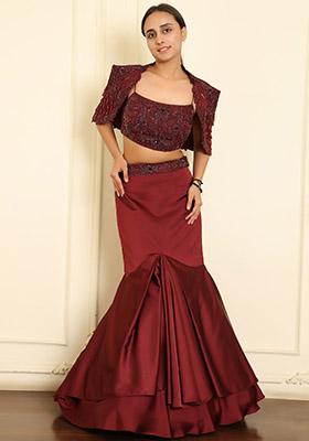 Maroon Lehenga Set With Hand Embroidered Blouse And Dupatta