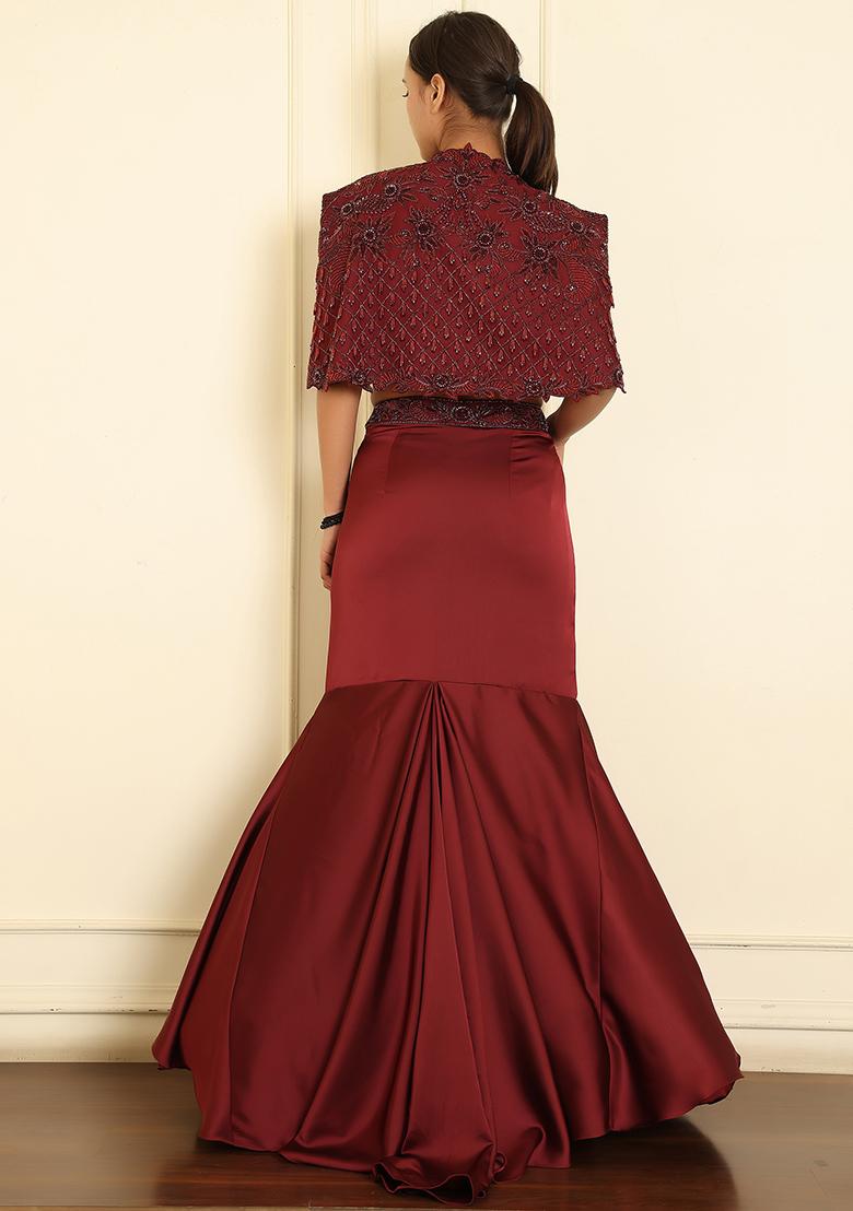 Maroon Lehenga Set With Hand Embroidered Blouse And Dupatta