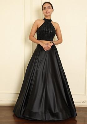 Black Lehenga Set With Hand Embroidered Blouse