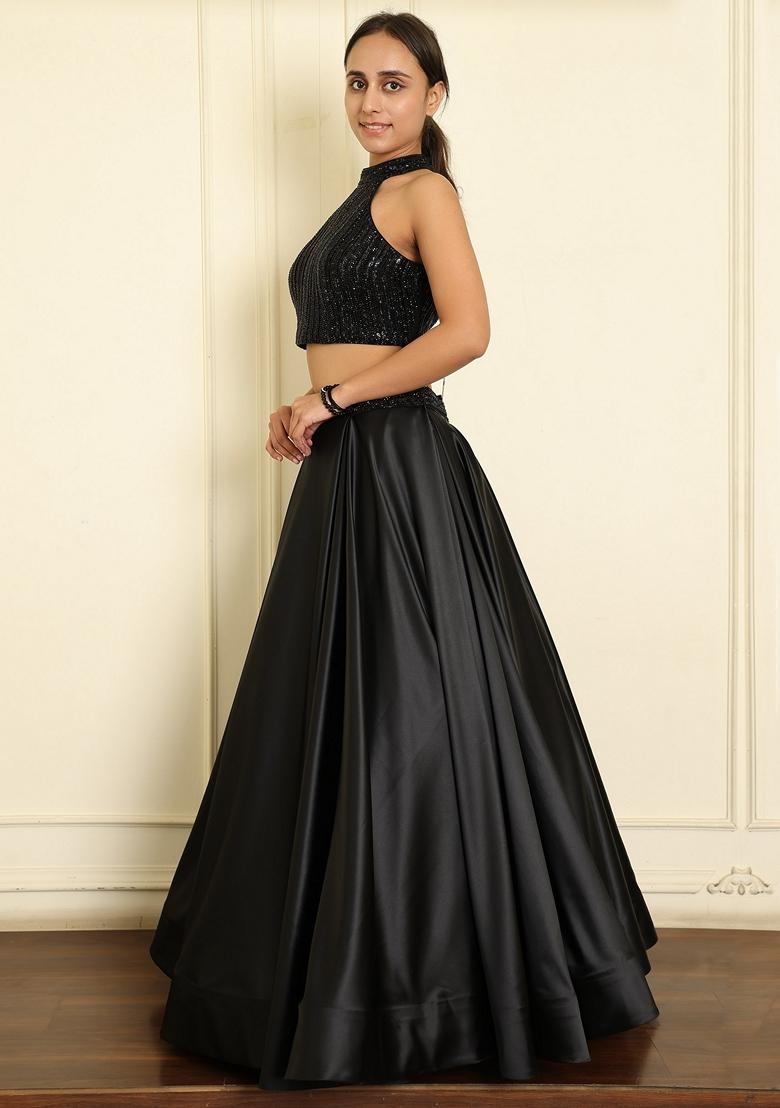 Black Lehenga Set With Hand Embroidered Blouse