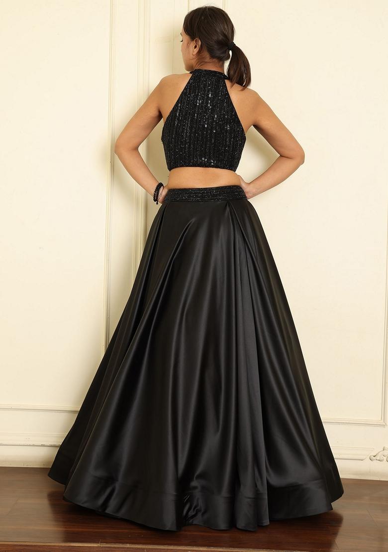 Black Lehenga Set With Hand Embroidered Blouse