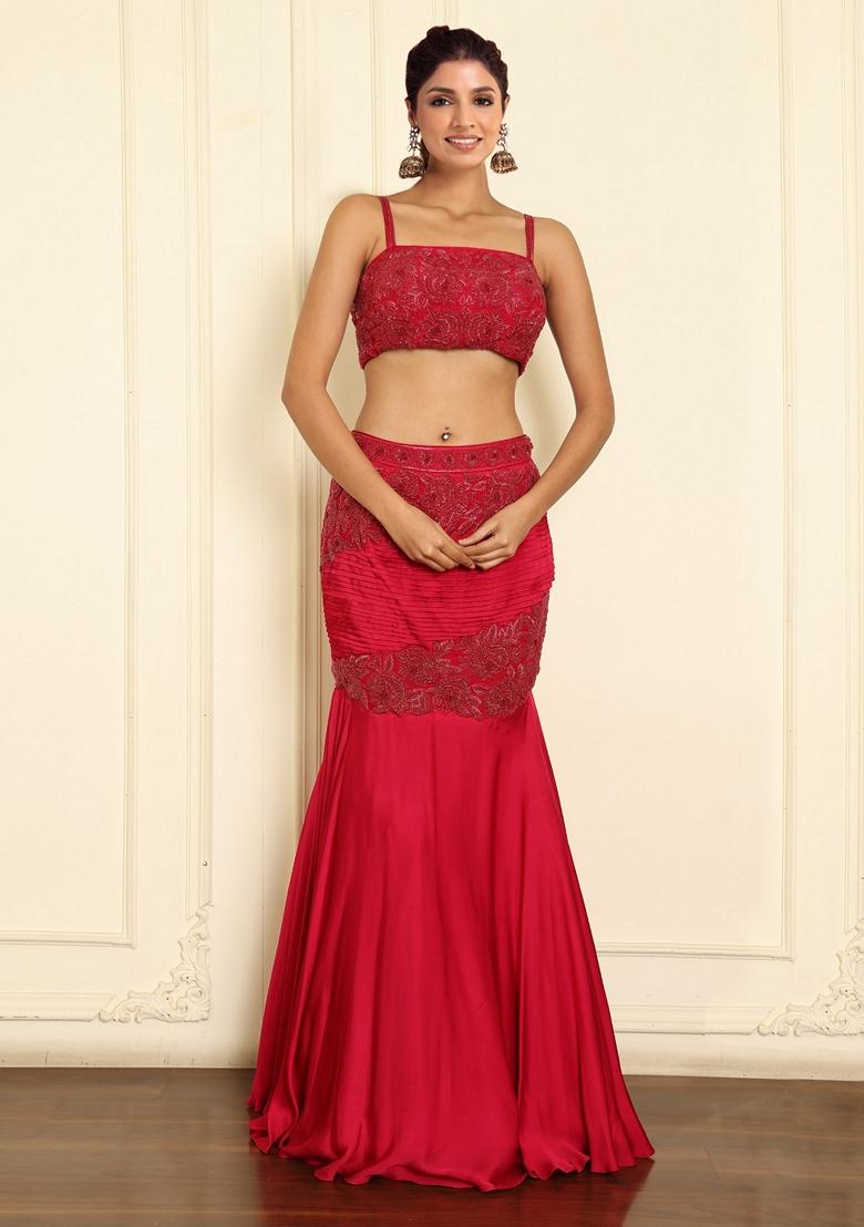Pink Lehenga Set With Hand Embroidered Blouse