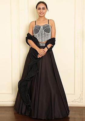 Black Lehenga Set With Hand Embroidered Blouse And Dupatta