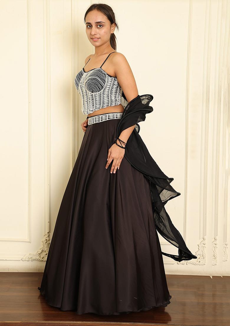 Black Lehenga Set With Hand Embroidered Blouse And Dupatta