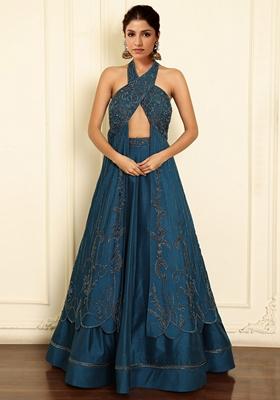 Blue Lehenga Set With Hand Embroidered Blouse