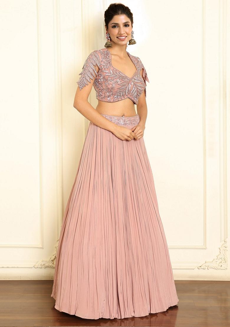 Pink Lehenga Set With Hand Embroidered Blouse