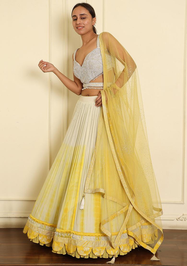 Yellow Lehenga Set With Hand Embroidered Blouse And Dupatta