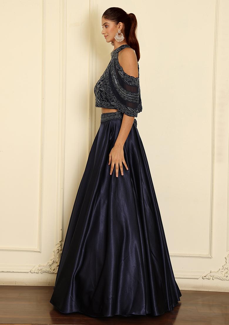 Blue Lehenga Set With Hand Embroidered Blouse