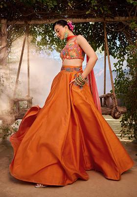 Orange Lehenga Set With Hand Embroidered Blouse And Dupatta