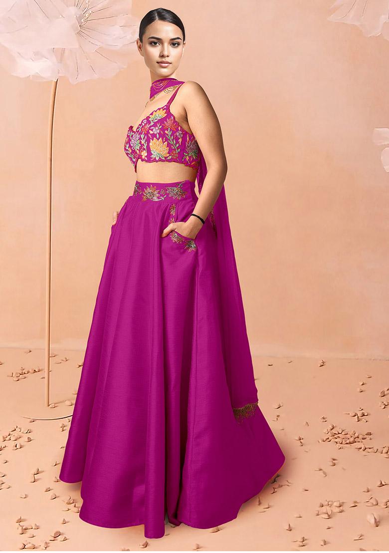 Pink Lehenga Set With Hand Embroidered Blouse And Dupatta