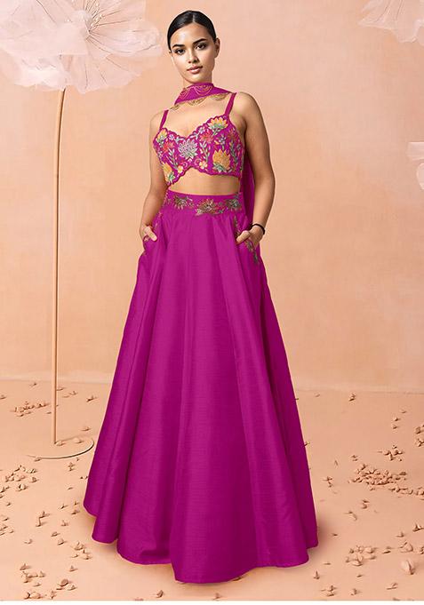 Pink Lehenga Set With Hand Embroidered Blouse And Dupatta