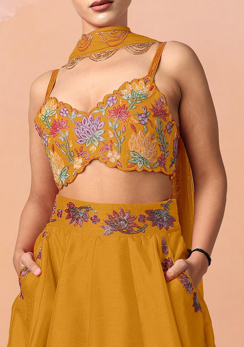 Yellow Lehenga Set With Hand Embroidered Blouse And Dupatta