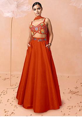Orange Lehenga Set With Hand Embroidered Blouse And Dupatta