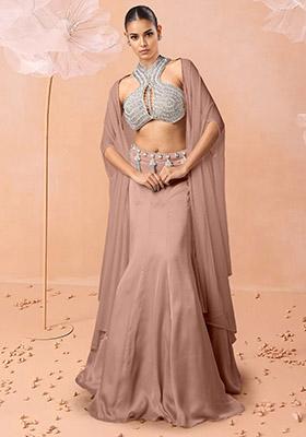 Pink Lehenga Set With Hand Embroidered Blouse And Jacket