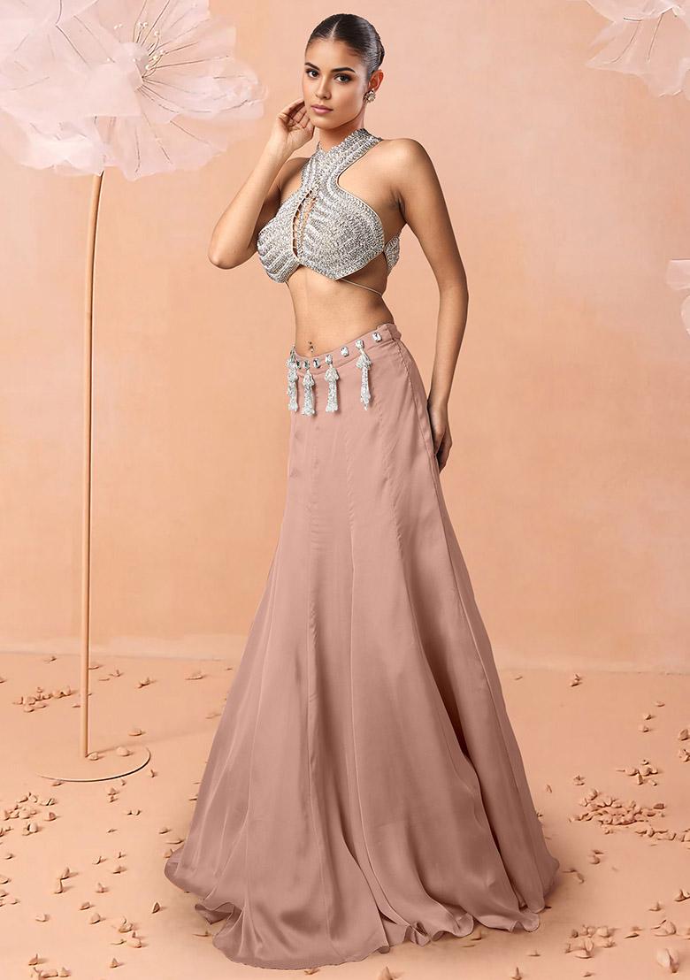 Pink Lehenga Set With Hand Embroidered Blouse And Jacket