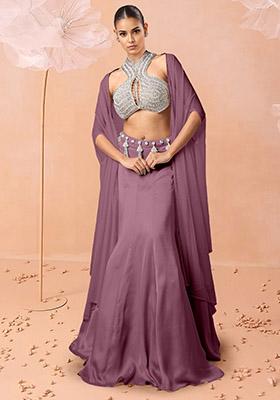 Purple Lehenga Set With Hand Embroidered Blouse And Jacket
