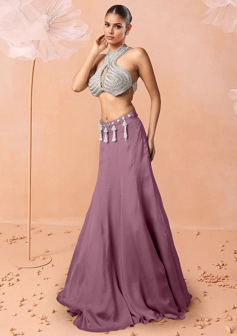 Purple Lehenga Set With Hand Embroidered Blouse And Jacket