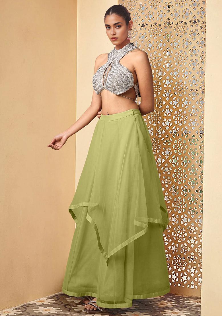 Green Lehenga Set With Hand Embroidered Blouse