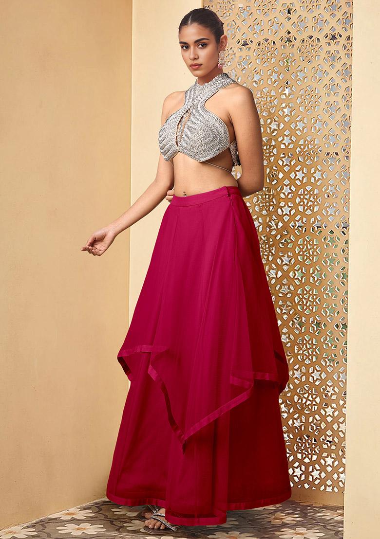 Red Lehenga Set With Hand Embroidered Blouse