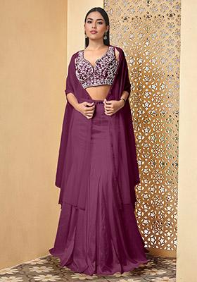Purple Lehenga Set With Hand Embroidered Blouse And Jacket