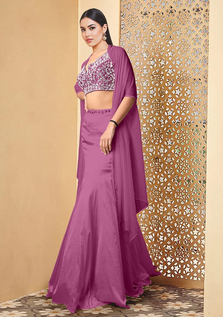 Purple Lehenga Set With Hand Embroidered Blouse And Jacket