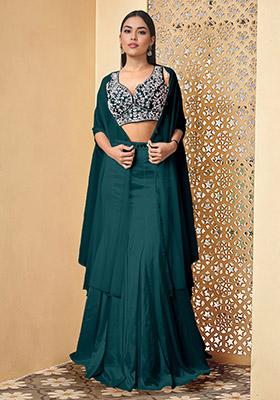 Green Lehenga Set With Hand Embroidered Blouse And Jacket
