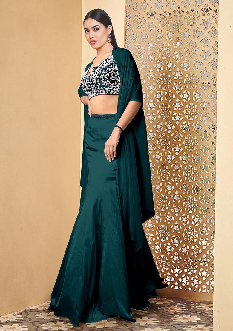Green Lehenga Set With Hand Embroidered Blouse And Jacket