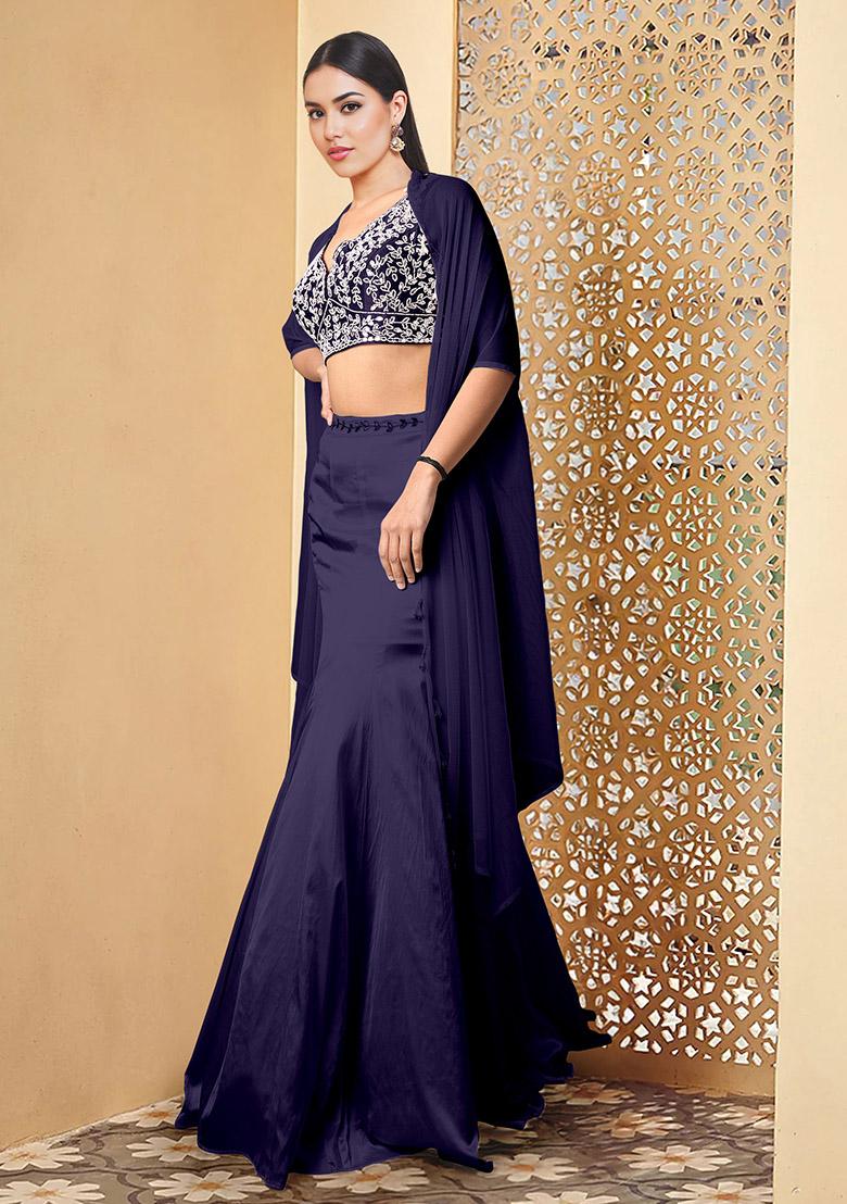 Purple Lehenga Set With Hand Embroidered Blouse And Jacket