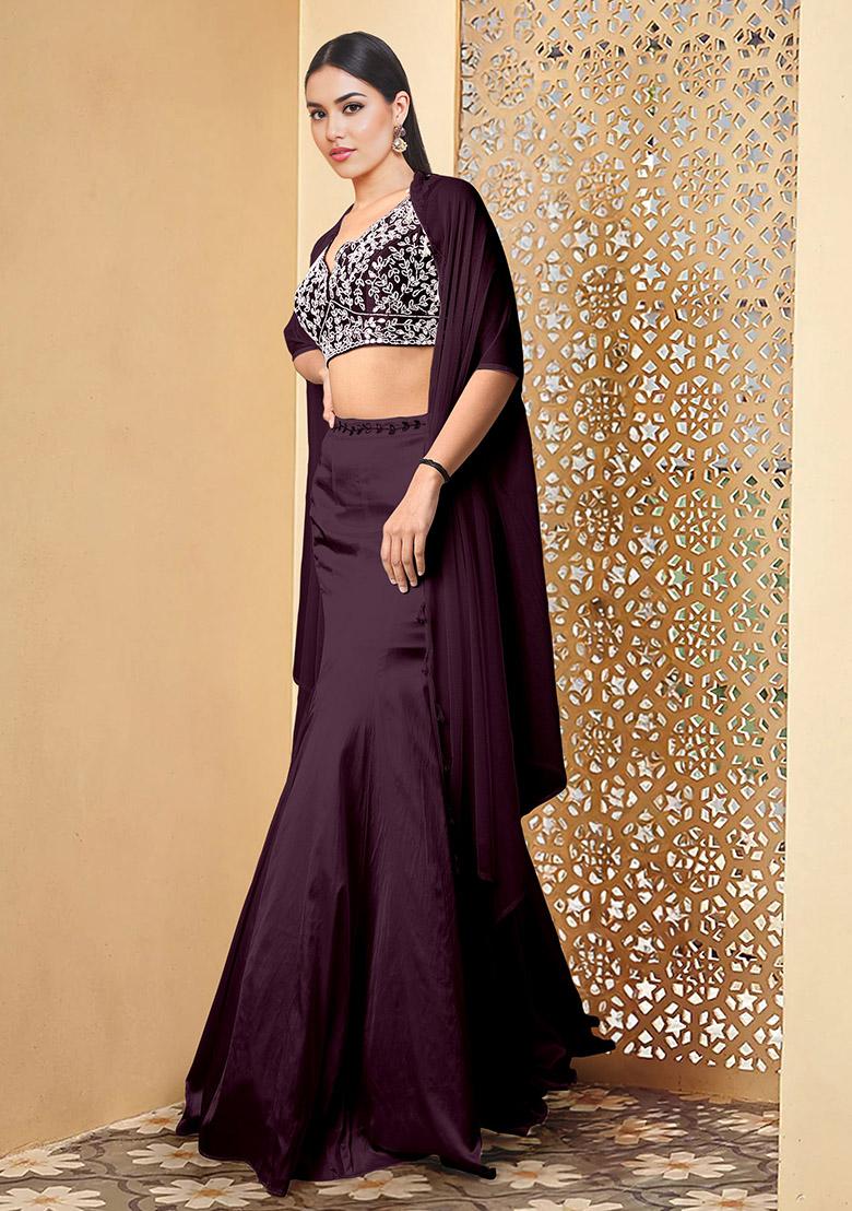 Purple Lehenga Set With Hand Embroidered Blouse And Jacket